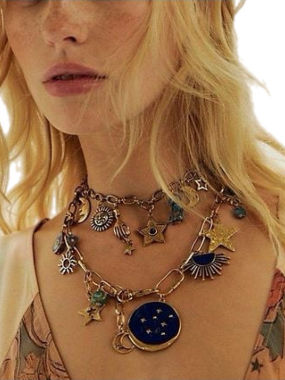Free People Adjustable Charm Necklace Star Girl Gold Tone - Picture 2 of 6